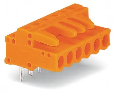 Certifié Connecteur femelle tht 0.6 x 1.0 mm solder pin coudé, orange